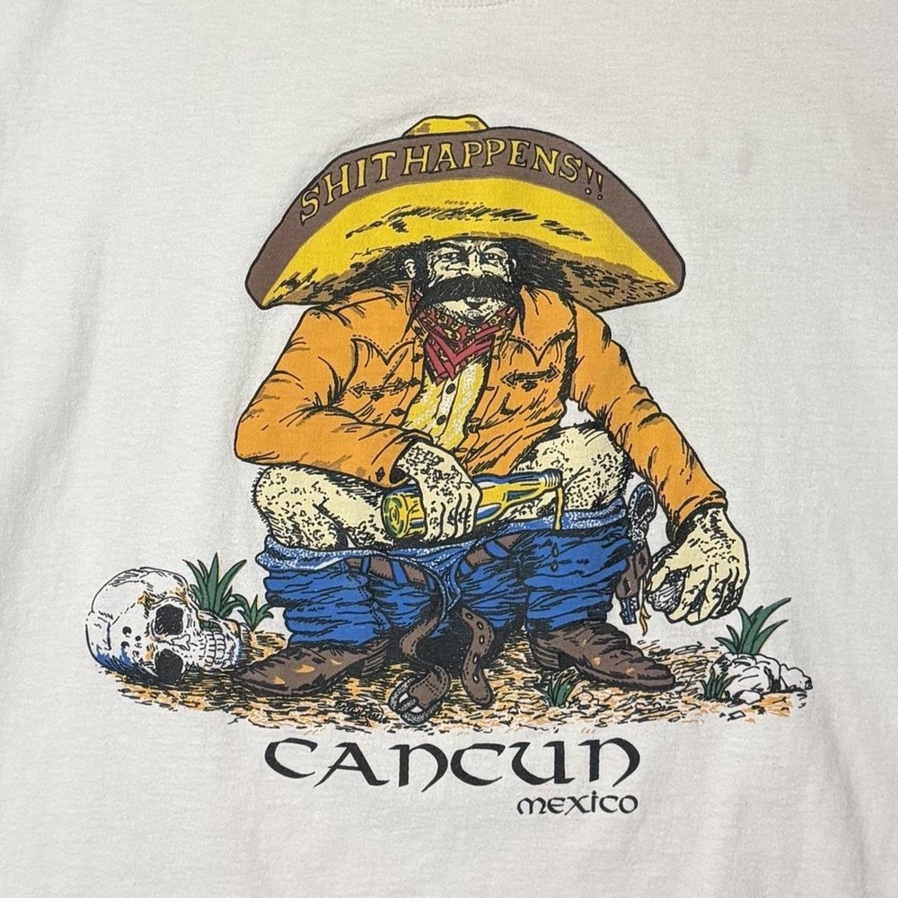 Vintage 90s Cancun Mexico Souvenir Poop Happens Funny Joke Graphic T-shirt XL - Picture 6 of 8